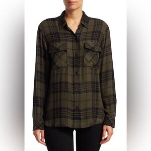 Rails Brent Plaid Sport Shirt In Olive Jet - Size M